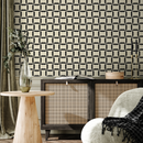 Geometric Wallpaper with an Interlocking Lattice Motif in Black and Cream - C158