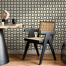 Geometric Wallpaper with an Interlocking Lattice Motif in Black and Cream - C158