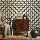 Geometric Wallpaper with an Interlocking Lattice Motif in Black and Cream - C158