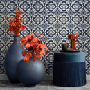 Tile Wallpaper with a Classic Azulejo Design in Blue and Cream - C163