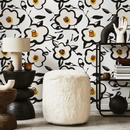 Floral Wallpaper with a Bold Brushstroke Motif in Black and Yellow - C164