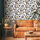 Floral Wallpaper with a Bold Brushstroke Motif in Black and Yellow - C164