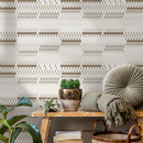 Geometric Wallpaper with Modern Striped Accents in Brown and Beige - C168
