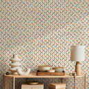 Geometric Wallpaper with a Colorful Triangle Grid in Red, Blue, and Yellow - C169