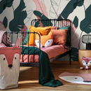 Abstract Botanical Wallpaper with Banana Leaf Line Art in Teal and Pink - C179