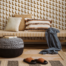 Geometric Wallpaper with an Interlocking L-Shape Motif in Brown and White - C182