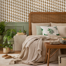 Geometric Wallpaper with an Interlocking L-Shape Motif in Brown and White - C182