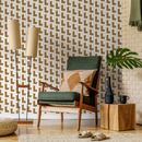 Geometric Wallpaper with an Interlocking L-Shape Motif in Brown and White - C182