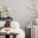 Damask Wallpaper with an Elegant Scroll Motif in Beige - C186