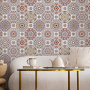 Tile Wallpaper with Intricate Mandala Motifs in Red, Purple, and Gold - C187