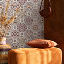Tile Wallpaper with Intricate Mandala Motifs in Red, Purple, and Gold - C187