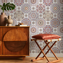 Tile Wallpaper with Intricate Mandala Motifs in Red, Purple, and Gold - C187