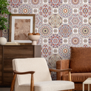 Tile Wallpaper with Intricate Mandala Motifs in Red, Purple, and Gold - C187