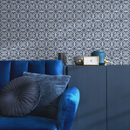 Tile Wallpaper with an Intricate Medallion Motif in Blue and White - C190