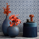Tile Wallpaper with an Intricate Medallion Motif in Blue and White - C190