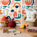 Abstract Wallpaper with Colorful Organic Shapes in Orange, Teal, and Yellow - C195