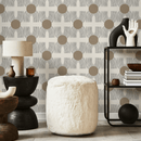 Geometric Wallpaper with Abstract Circles and Sketched Lines in Brown and Black - C198
