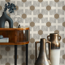 Geometric Wallpaper with Abstract Circles and Sketched Lines in Brown and Black - C198