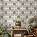 Geometric Wallpaper with Abstract Circles and Sketched Lines in Brown and Black - C198