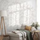 Damask Wallpaper with Elegant Acanthus Scrolls in Beige and Cream - C209