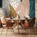 Scandinavian Wallpaper with Abstract Leaves in Teal, Warm Beige, and Brown - C212