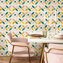 Geometric Wallpaper with Abstract Petals in Teal, Yellow, and Pink - C230