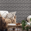 Geometric Wallpaper with Sketched Diamond Shapes in Black and Off-White - C238