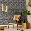 Geometric Wallpaper with Sketched Diamond Shapes in Black and Off-White - C238