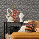 Geometric Wallpaper with Sketched Diamond Shapes in Black and Off-White - C238