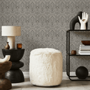Art Nouveau Wallpaper with an Elegant Fan Motif in Black and Beige - C239