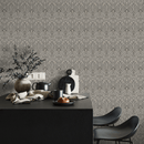 Art Nouveau Wallpaper with an Elegant Fan Motif in Black and Beige - C239