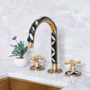 Wood & Brass Deck Mounted Brass Bathroom Faucet