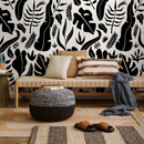 Botanical Wallpaper Featuring a Bold Tropical Leaf Motif in Black and White - C261