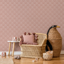 Boho Wallpaper with a Scalloped Fan Motif in Pink and White - C279