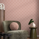 Boho Wallpaper with a Scalloped Fan Motif in Pink and White - C279