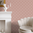 Boho Wallpaper with a Scalloped Fan Motif in Pink and White - C279