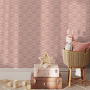 Boho Wallpaper with a Scalloped Fan Motif in Pink and White - C279