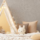 Floral Wallpaper with a Peony Line Art Motif in Taupe and White - C282