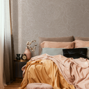 Floral Wallpaper with a Peony Line Art Motif in Taupe and White - C282