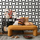 Geometric Wallpaper with an Interlocking Block Motif in Black and White - C283