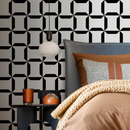 Geometric Wallpaper with an Interlocking Block Motif in Black and White - C283