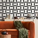 Geometric Wallpaper with an Interlocking Block Motif in Black and White - C283