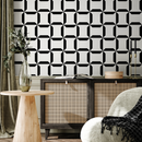 Geometric Wallpaper with an Interlocking Block Motif in Black and White - C283