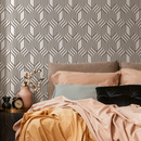 Geometric Wallpaper with an Interlocking Linear Pattern in Taupe - C287