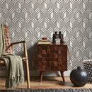 Geometric Wallpaper with an Interlocking Linear Pattern in Taupe - C287
