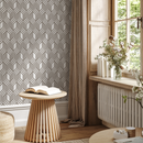 Geometric Wallpaper with an Interlocking Linear Pattern in Taupe - C287