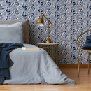 Ornamental Wallpaper with a Stylized Floral Motif in Shades of Blue - C293