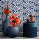 Ornamental Wallpaper with a Stylized Floral Motif in Shades of Blue - C293