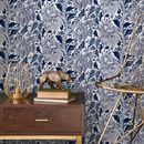 Ornamental Wallpaper with a Stylized Floral Motif in Shades of Blue - C293