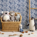 Ornamental Wallpaper with a Stylized Floral Motif in Shades of Blue - C293